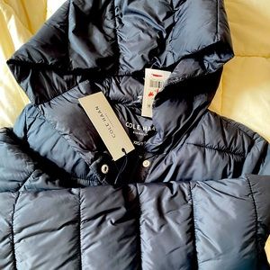 Black cole haan full length puffer trench coat xxs
